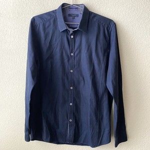 Ted Baker London Mens Shirt Size 5 Plaid Blue Cotton Button Front